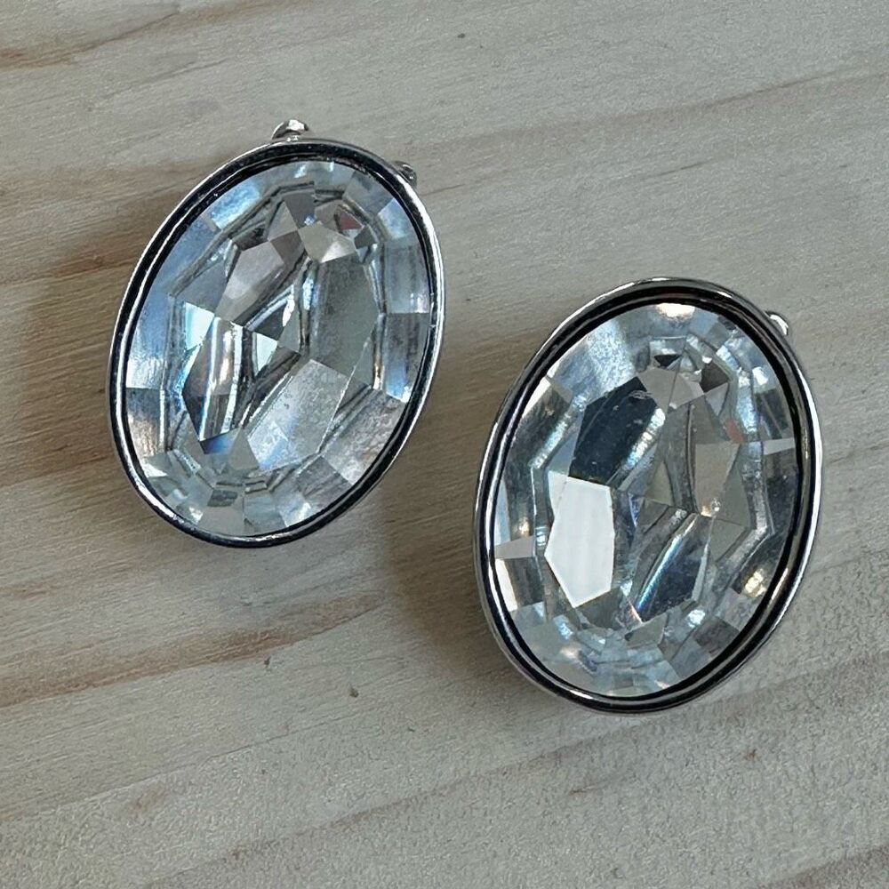 St. John Oval Crystal Clip-On Earrings